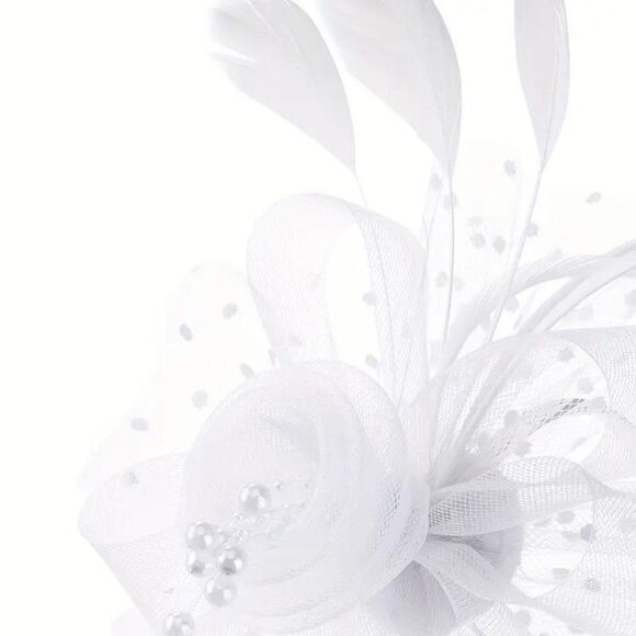 Women's Fascinator Hat - Feather and Pearl Dotted Fascinator For Weddings - Picture 6 of 6